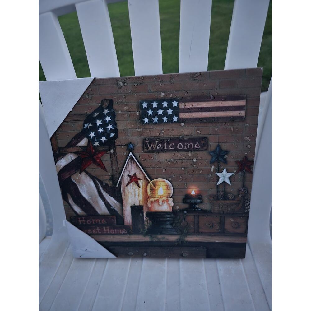 Welcome Home Sweet Home Canvas Americana Primitive Print Battery Light Up